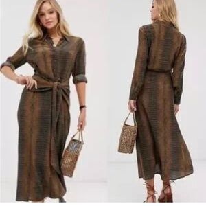 & Other Stories Brown and Black Long Sleeve Dress Size 12 Women’s Elegant Maxi